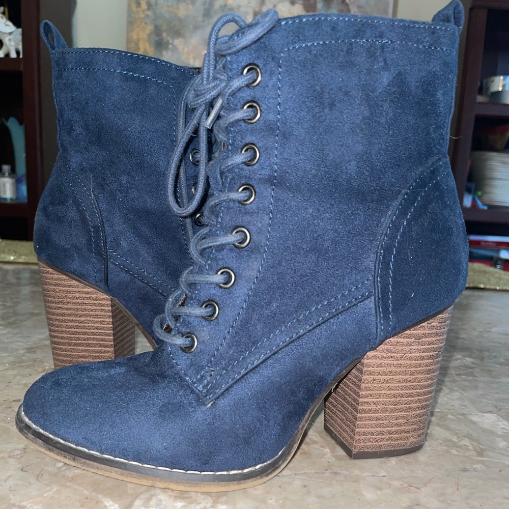 Lovely navy blue lace up boot heels